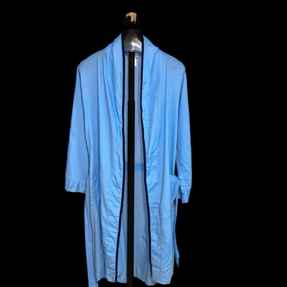 Vintage CABOT FINE MENSWEAR Blue W/ Maroon Trim Robe Housecoat Sz L New NWOT